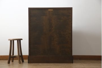 中古　松本民芸家具　希少モデル　格子模様が特徴的なK型ライティングビューロー(ワークデスク、簿記机、収納棚、戸棚、在宅用、在宅ワーク用)(R-076217)