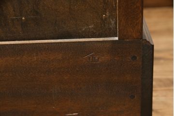 中古　松本民芸家具　希少モデル　格子模様が特徴的なK型ライティングビューロー(ワークデスク、簿記机、収納棚、戸棚、在宅用、在宅ワーク用)(R-076217)