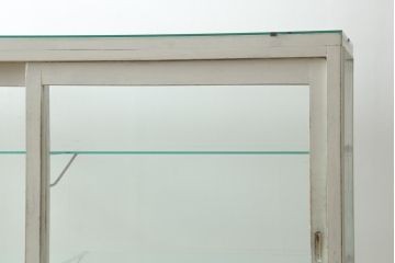 和製アンティーク　白色のペイント仕上げがお洒落な脚付きGケース(ガラスケース、ショーケース、ディスプレイケース、コレクションケース、飾り棚、陳列棚、店舗什器)(R-076234)