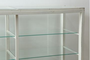 和製アンティーク　ペイント仕上げがお洒落な脚付きGケース(ガラスケース、ショーケース、ディスプレイケース、コレクションケース、飾り棚、陳列棚、店舗什器)(R-076235)