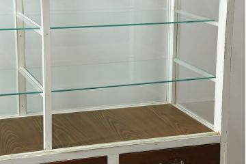 和製アンティーク　ペイント仕上げがお洒落な脚付きGケース(ガラスケース、ショーケース、ディスプレイケース、コレクションケース、飾り棚、陳列棚、店舗什器)(R-076235)
