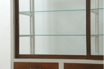 和製アンティーク　ペイント仕上げがお洒落な脚付きGケース(ガラスケース、ショーケース、ディスプレイケース、コレクションケース、飾り棚、陳列棚、店舗什器)(R-076235)