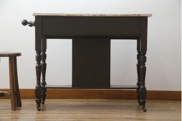 イギリスアンティーク　ウォールナット材　天板大理石　上品で高級な佇まいのキッチンワゴン(トロリー、サイドテーブル、サービス台、英国)(R-076240)