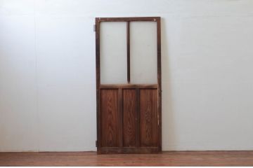 アンティーク建具　時を経た良い木味が魅力のガラス戸1枚(ドア、ガラス扉)(R-076252)