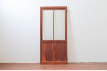 アンティーク建具　木部のあたたかさと開放感を兼ね備えたガラス扉1枚(ドア、ガラス戸)(R-076254)