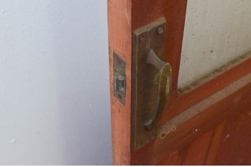 アンティーク建具　木部のあたたかさと開放感を兼ね備えたガラス扉1枚(ドア、ガラス戸)(R-076254)