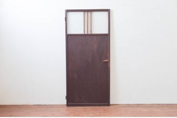 アンティーク建具　どこか懐かしさを感じる板戸扉1枚(ドア、木製扉、ガラス戸)(R-076256)