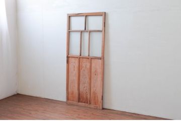アンティーク建具　大正ロマン　優しい木色があたたかみを感じるガラス扉1枚(ドア、ガラス戸)(R-076257)