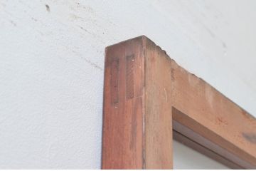 アンティーク建具　大正ロマン　優しい木色があたたかみを感じるガラス扉1枚(ドア、ガラス戸)(R-076257)