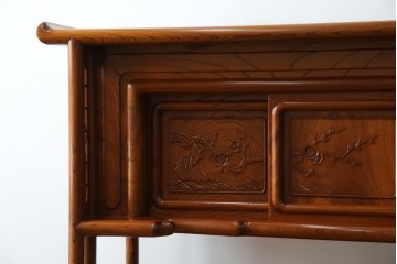 【F様ご決済用】和製ビンテージ　未使用　展示品　総欅(ケヤキ)材　赤みがかった色味と凝った意匠が素敵な茶棚　(R-076260)