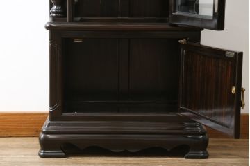 和製ビンテージ　未使用　展示品!!　ドイツ　Hermle(ヘルムレ)社製の時計付き(分銅式　振り子付き)　縞黒檀(シマコクタン)　螺鈿(ラデン)　象嵌入り　細やかな装飾が美しいホールクロック(時計台、振り子時計、ヴィンテージ)(R-076262)