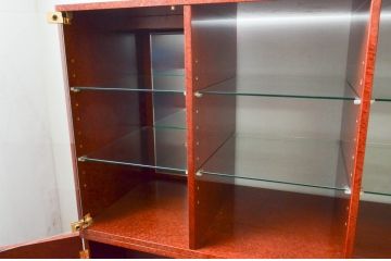 中古　美品　松創(MATSUSO・マツソウ)　特注　バーズアイメイプル　両面使いできる便利な二段重ねキャビネット(収納棚、戸棚、食器棚、カップボード、飾り棚)(定価約300万円)(R-076264)