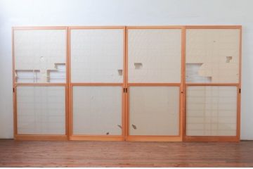ビンテージ建具　和の空間づくりにおすすめの擦り上げ障子戸4枚セット(擦上障子戸、雪見障子戸、引き戸、ヴィンテージ)(R-076265)