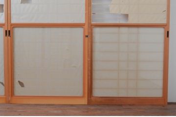 ビンテージ建具　和の空間づくりにおすすめの擦り上げ障子戸4枚セット(擦上障子戸、雪見障子戸、引き戸、ヴィンテージ)(R-076265)
