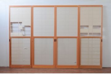 ビンテージ建具　和の空間づくりにおすすめの擦り上げ幅狭障子戸4枚セット(擦り上げ障子戸、擦上障子戸、雪見障子戸、引き戸、ヴィンテージ)(R-076266)