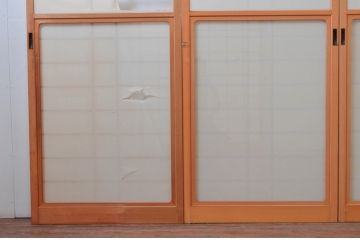 ビンテージ建具　和の空間づくりにおすすめの擦り上げ幅狭障子戸4枚セット(擦り上げ障子戸、擦上障子戸、雪見障子戸、引き戸、ヴィンテージ)(R-076266)