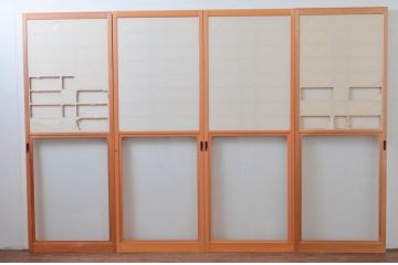 ビンテージ建具　和の空間づくりにおすすめの擦り上げ幅狭障子戸4枚セット(擦り上げ障子戸、擦上障子戸、雪見障子戸、引き戸、ヴィンテージ)(R-076266)