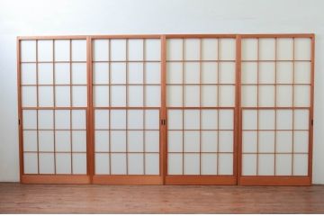 ビンテージ建具　和の空間づくりにおすすめの擦り上げ障子戸4枚セット(擦上障子戸、雪見障子戸、引き戸、ヴィンテージ)(R-076267)