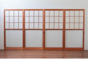 ビンテージ建具　和の空間づくりにおすすめの擦り上げ障子戸4枚セット(擦上障子戸、雪見障子戸、引き戸、ヴィンテージ)(R-076267)