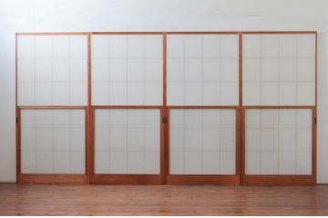 ビンテージ建具　和の空間づくりにおすすめの擦り上げ障子戸4枚セット(擦上障子戸、雪見障子戸、引き戸、ヴィンテージ)(R-076267)