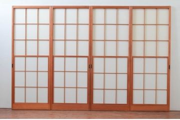 ビンテージ建具　和の空間づくりにおすすめの擦り上げ幅狭障子戸4枚セット(擦り上げ障子戸、擦上障子戸、雪見障子戸、引き戸、ヴィンテージ)(R-076268)