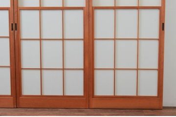 ビンテージ建具　和の空間づくりにおすすめの擦り上げ幅狭障子戸4枚セット(擦り上げ障子戸、擦上障子戸、雪見障子戸、引き戸、ヴィンテージ)(R-076268)