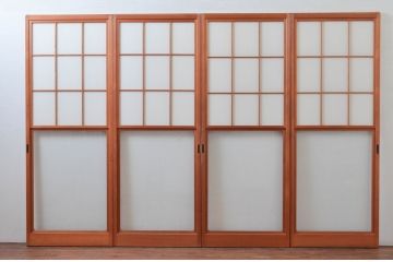 ビンテージ建具　和の空間づくりにおすすめの擦り上げ幅狭障子戸4枚セット(擦り上げ障子戸、擦上障子戸、雪見障子戸、引き戸、ヴィンテージ)(R-076268)