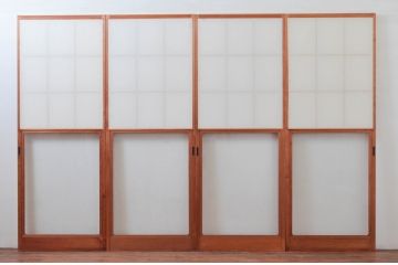 ビンテージ建具　和の空間づくりにおすすめの擦り上げ幅狭障子戸4枚セット(擦り上げ障子戸、擦上障子戸、雪見障子戸、引き戸、ヴィンテージ)(R-076268)