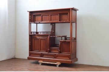 和製ビンテージ　未使用　展示品　総欅(ケヤキ)材　赤みがかった色味が素敵な茶棚(飾り棚、違い棚、収納棚、戸棚、ヴィンテージ)(R-076272)