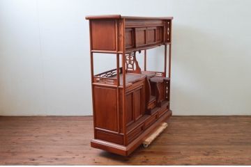 和製ビンテージ　未使用　展示品　総欅(ケヤキ)材　赤みがかった色味が素敵な茶棚(飾り棚、違い棚、収納棚、戸棚、ヴィンテージ)(R-076272)