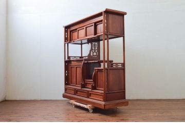 和製ビンテージ　未使用　展示品　総欅(ケヤキ)材　赤みがかった色味が素敵な茶棚(飾り棚、違い棚、収納棚、戸棚、ヴィンテージ)(R-076272)