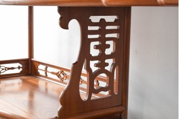 和製ビンテージ　未使用　展示品　総欅(ケヤキ)材　赤みがかった色味が素敵な茶棚(飾り棚、違い棚、収納棚、戸棚、ヴィンテージ)(R-076272)