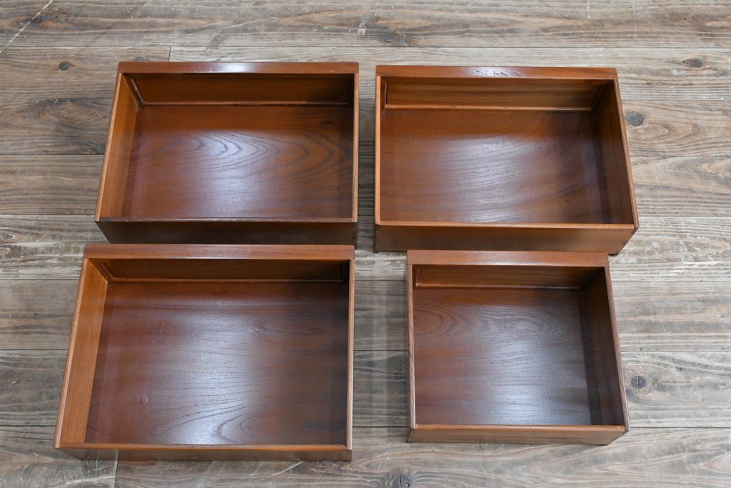 和製ビンテージ　未使用　展示品　総欅(ケヤキ)材　赤みがかった色味が素敵な茶棚(飾り棚、違い棚、収納棚、戸棚、ヴィンテージ)(R-076272)