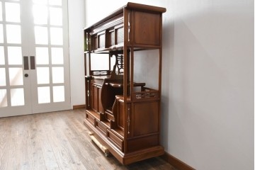 和製ビンテージ　未使用　展示品　総欅(ケヤキ)材　赤みがかった色味が素敵な茶棚(飾り棚、違い棚、収納棚、戸棚、ヴィンテージ)(R-076272)