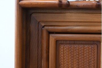 和製ビンテージ　未使用　展示品　総欅(ケヤキ)材　赤みがかった色味が素敵な茶棚(飾り棚、違い棚、収納棚、戸棚、ヴィンテージ)(R-076272)