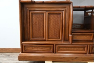 和製ビンテージ　未使用　展示品　総欅(ケヤキ)材　赤みがかった色味が素敵な茶棚(飾り棚、違い棚、収納棚、戸棚、ヴィンテージ)(R-076272)