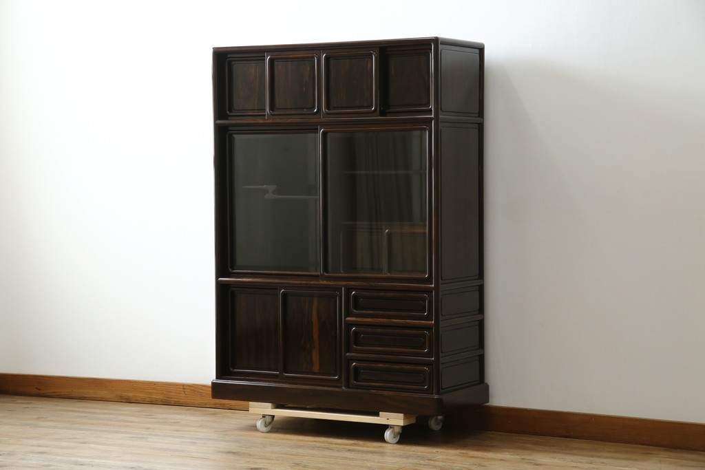 和製ビンテージ　未使用　展示品　シャム柿(ジリコテ)材　艶のある木肌が美しい茶箪笥　(R-076273)