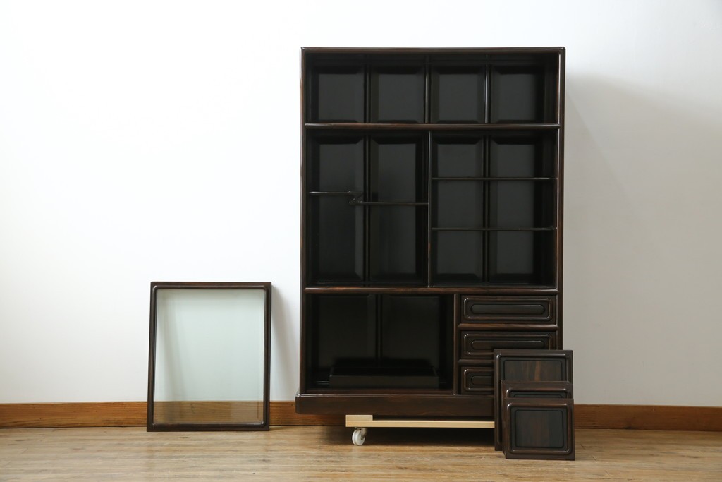 和製ビンテージ　未使用　展示品　シャム柿(ジリコテ)材　艶のある木肌が美しい茶箪笥　(R-076273)