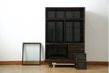 和製ビンテージ　未使用　展示品　シャム柿(ジリコテ)材　艶のある木肌が美しい茶箪笥　(R-076273)