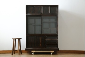 和製ビンテージ　未使用　展示品　シャム柿(ジリコテ)材　艶のある木肌が美しい茶箪笥　(R-076273)