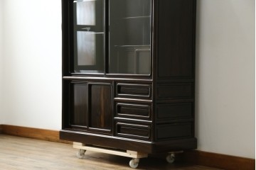 和製ビンテージ　未使用　展示品　シャム柿(ジリコテ)材　艶のある木肌が美しい茶箪笥　(R-076273)