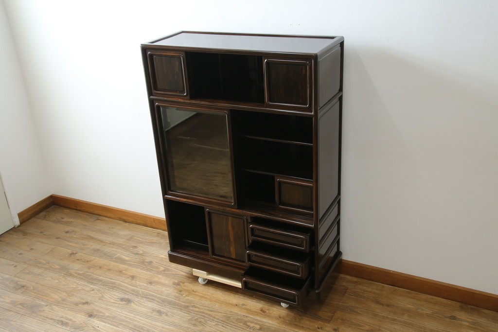 和製ビンテージ　未使用　展示品　シャム柿(ジリコテ)材　艶のある木肌が美しい茶箪笥　(R-076273)