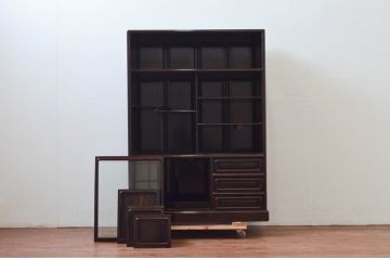 和製ビンテージ　未使用　展示品　シャム柿(ジリコテ)材　艶のある木肌が美しい茶箪笥(茶棚、食器棚、水屋箪笥、収納棚、戸棚、ヴィンテージ)(R-076273)