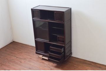 和製ビンテージ　未使用　展示品　シャム柿(ジリコテ)材　艶のある木肌が美しい茶箪笥(茶棚、食器棚、水屋箪笥、収納棚、戸棚、ヴィンテージ)(R-076273)