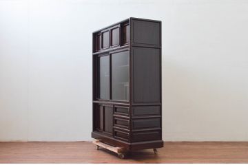 和製ビンテージ　未使用　展示品　シャム柿(ジリコテ)材　艶のある木肌が美しい茶箪笥(茶棚、食器棚、水屋箪笥、収納棚、戸棚、ヴィンテージ)(R-076273)