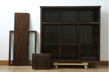 和製ヴィンテージ　未使用展示品　シャム柿(ジリコテ)材　個性的な木目が味わい深い茶箪笥　(R-076275)