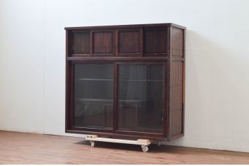 和製ビンテージ　未使用　展示品　シャム柿(ジリコテ)材　独特な木目が目を惹く茶箪笥(収納棚、茶棚、戸棚、水屋箪笥、サイドキャビネット、ヴィンテージ)(R-076275)