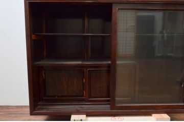 和製ビンテージ　未使用　展示品　シャム柿(ジリコテ)材　独特な木目が目を惹く茶箪笥(収納棚、茶棚、戸棚、水屋箪笥、サイドキャビネット、ヴィンテージ)(R-076275)