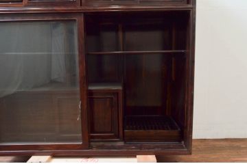 和製ビンテージ　未使用　展示品　シャム柿(ジリコテ)材　独特な木目が目を惹く茶箪笥(収納棚、茶棚、戸棚、水屋箪笥、サイドキャビネット、ヴィンテージ)(R-076275)