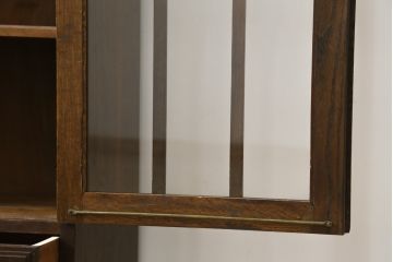 和製アンティーク　上手物!!　大正ロマン　趣のある佇まいが魅力的なナラ材の大振りなブックケース(本箱、本棚、ブックシェルフ、食器棚、戸棚、収納棚、飾り棚)(R-076277)